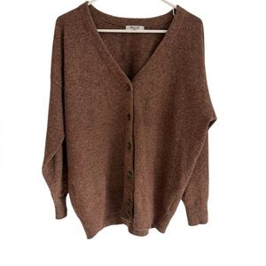 Madewell Merino Wool Cotton Blend Button Up Brown Cardigan, Size Medium